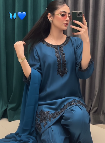 Silk Fabric Kurti Set With Dupatta Beautiful Top Bottom Set