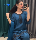 Silk Fabric Kurti Set With Dupatta Beautiful Top Bottom Set