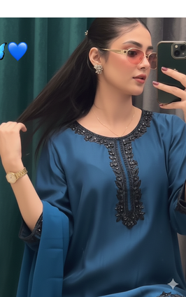Silk Fabric Kurti Set With Dupatta Beautiful Top Bottom Set 2