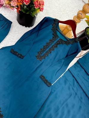 Silk Fabric Kurti Set With Dupatta Beautiful Top Bottom Set 5
