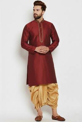 Maroon embroidered dupion art silk kurta set 1