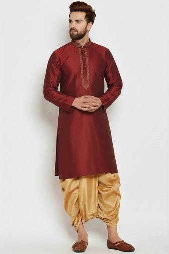 Maroon embroidered dupion art silk kurta set