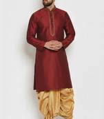 Maroon embroidered dupion art silk kurta set