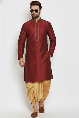 Maroon embroidered dupion art silk kurta set 2
