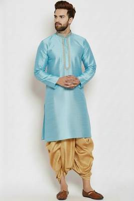 Light blue embroidered dupion art silk kurta set 1