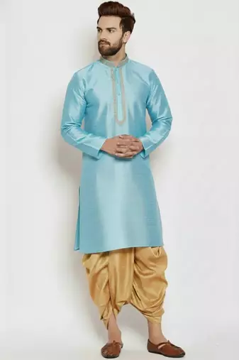 Light blue embroidered dupion art silk kurta set