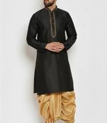 Black embroidered dupion art silk kurta set