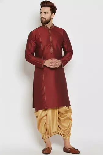 Maroon embroidered dupion art silk kurta set