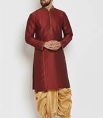 Maroon embroidered dupion art silk kurta set