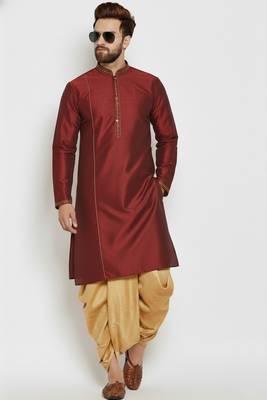 Maroon embroidered dupion art silk kurta set 2