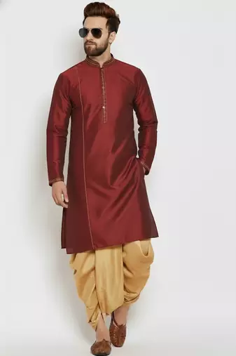 Maroon embroidered dupion art silk kurta set