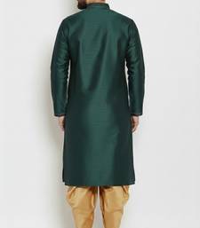 Bottle green embroidered dupion art silk kurta set