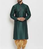 Bottle green embroidered dupion art silk kurta set