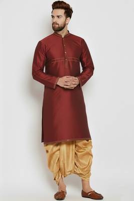 Maroon embroidered dupion art silk kurta set 1