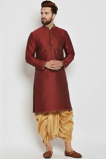 Maroon embroidered dupion art silk kurta set