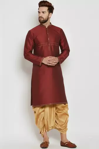Maroon embroidered dupion art silk kurta set