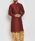 Maroon embroidered dupion art silk kurta set