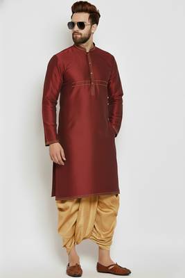 Maroon embroidered dupion art silk kurta set 2