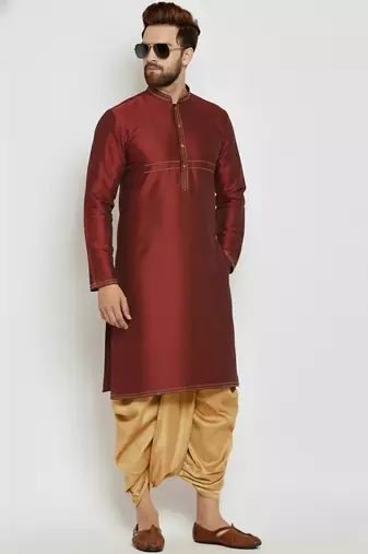 Maroon embroidered dupion art silk kurta set