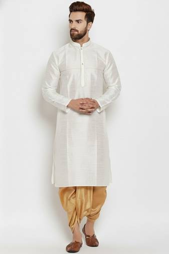 White embroidered dupion art silk kurta set