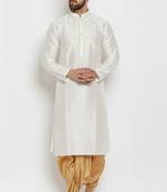 White embroidered dupion art silk kurta set