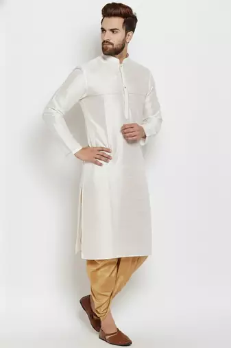 White embroidered dupion art silk kurta set
