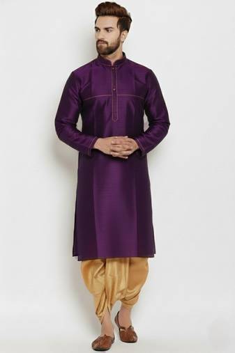 Purple embroidered dupion art silk kurta set
