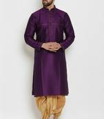 Purple embroidered dupion art silk kurta set