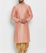 Peach embroidered dupion art silk kurta set