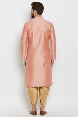 Peach embroidered dupion art silk kurta set 2