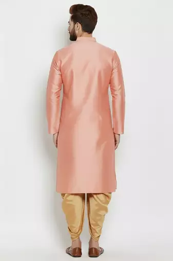 Peach embroidered dupion art silk kurta set