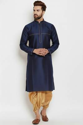 Navy embroidered dupion art silk kurta set 1