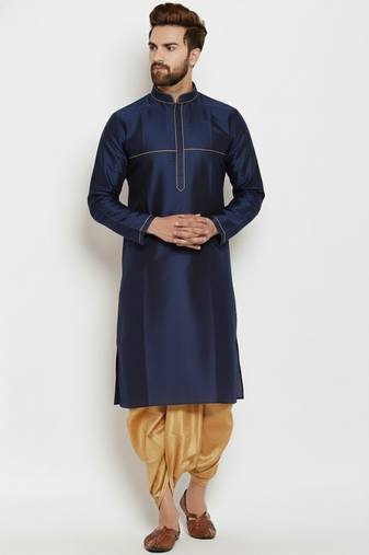 Navy embroidered dupion art silk kurta set