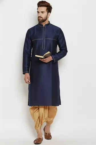 Navy embroidered dupion art silk kurta set