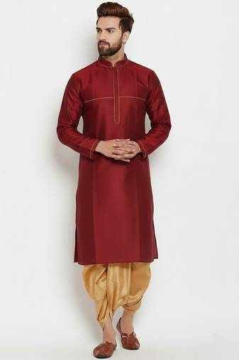 Maroon embroidered dupion art silk kurta set