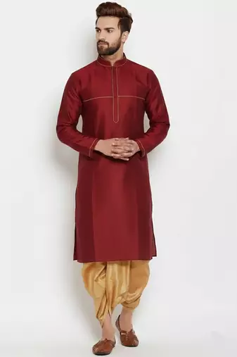 Maroon embroidered dupion art silk kurta set