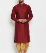 Maroon embroidered dupion art silk kurta set