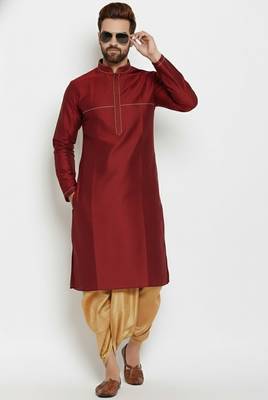 Maroon embroidered dupion art silk kurta set 2
