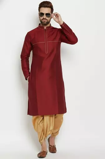 Maroon embroidered dupion art silk kurta set