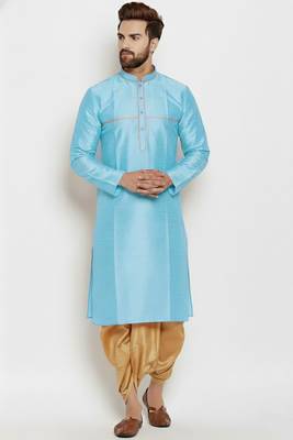 Light blue embroidered dupion art silk kurta set 1