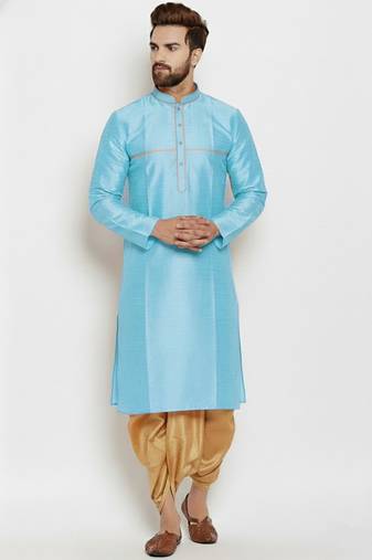 Light blue embroidered dupion art silk kurta set