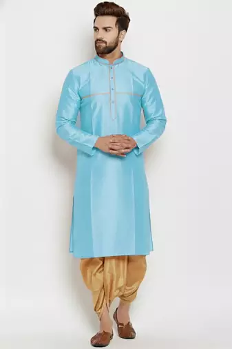 Light blue embroidered dupion art silk kurta set