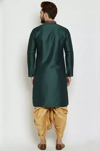 Bottle green embroidered dupuon kurta set