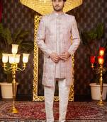 onion pink computer thread work on art silk attach indowestern for men 