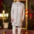 grey computer thread work on art silk indowestern western for men 