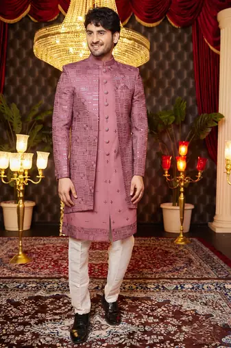 pink computer thread work on art silk attach indo for men 