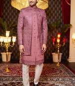 pink computer thread work on art silk attach indowestern for men 