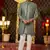 green computer thread work on art silk indowestern western for men 