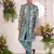 green computer thread work on digital print  silk 3 peice jacket set for men