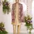 brown computer thread work on digital print  silk 3 peice jacket set for men
